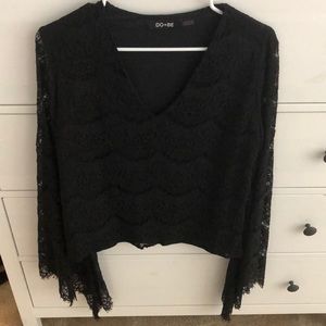 Black Lace Bell Sleeve Top